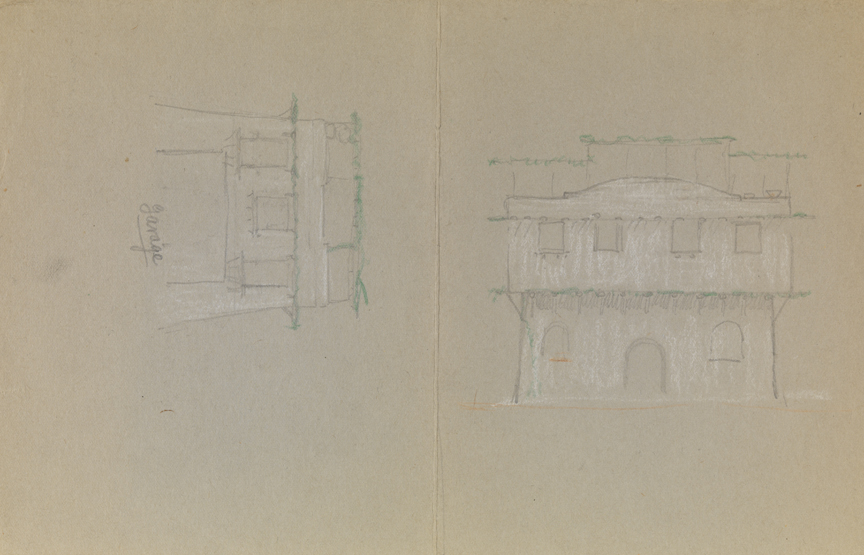 [Two views of house facade]