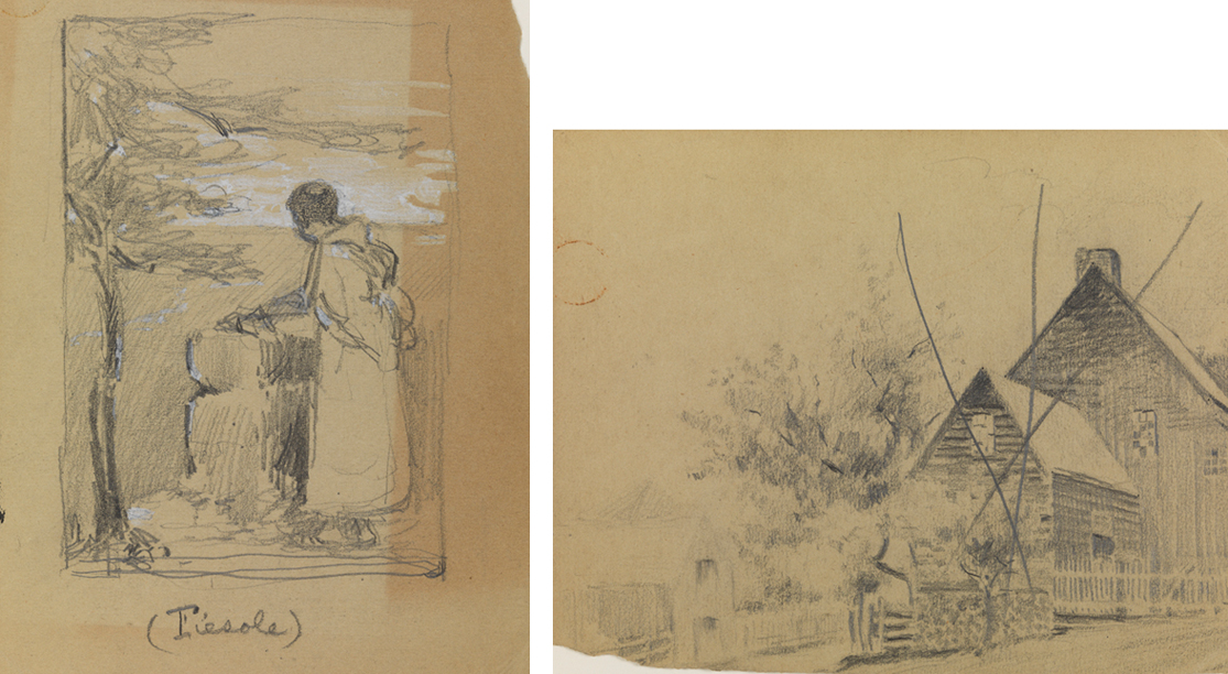 [Figure at a wall] recto; [House and yard] verso
