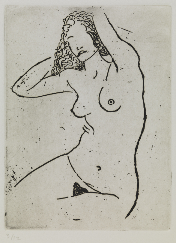 XVII (Female nude, seated, with arms raised)