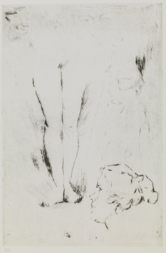 XXXVII (Three sketches: legs, two female profiles)
