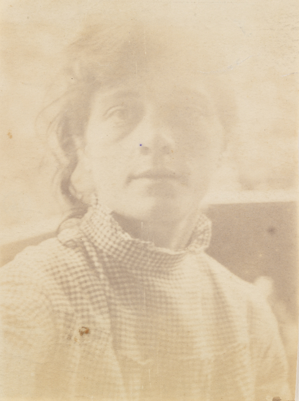 Self-portrait in gingham dress