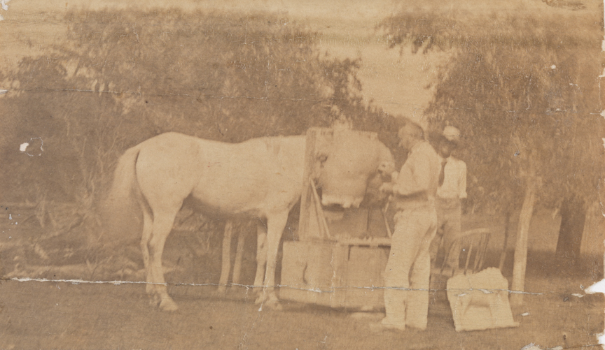 Thomas Eakins at right, modeling the horse Billy at Avondale, Pennsylvania