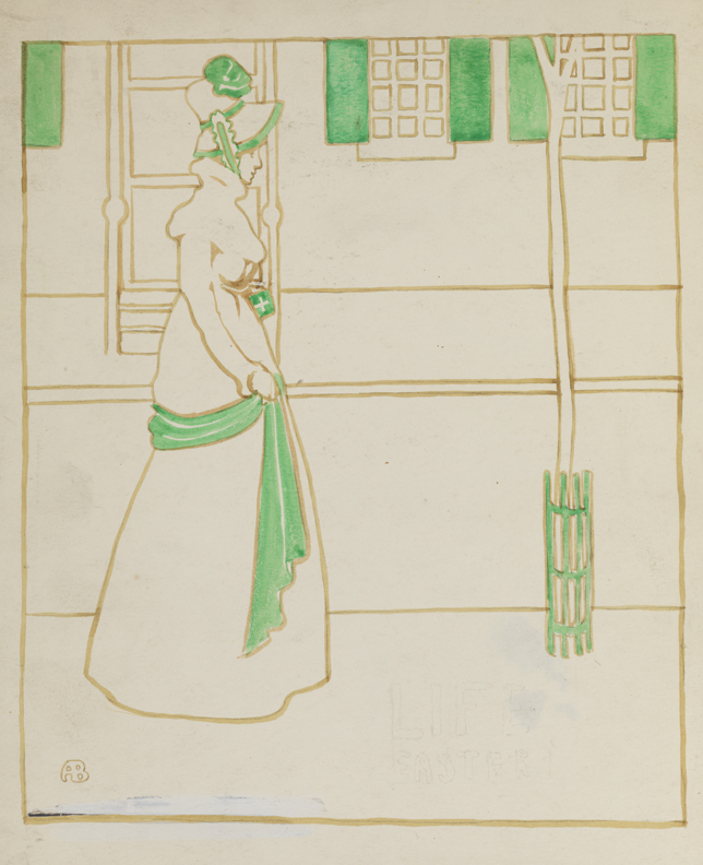 [Promenading woman facing right]