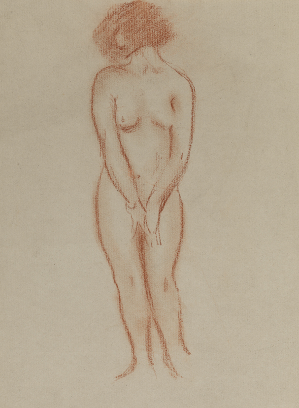 [Standing female nude facing left]
