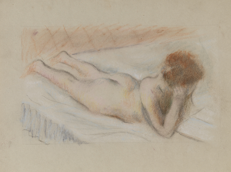 [Reclining female nude reading]