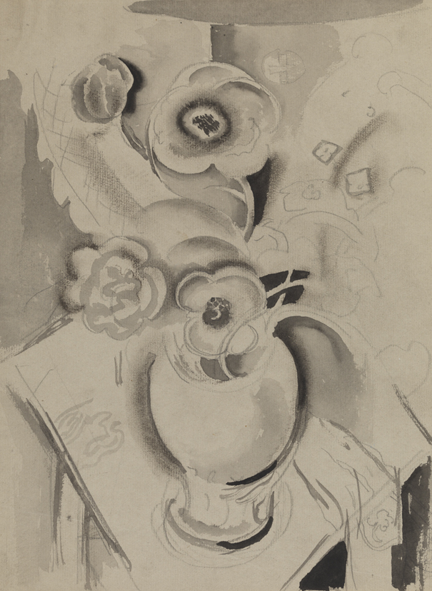 [Grisaille flowers in vase]