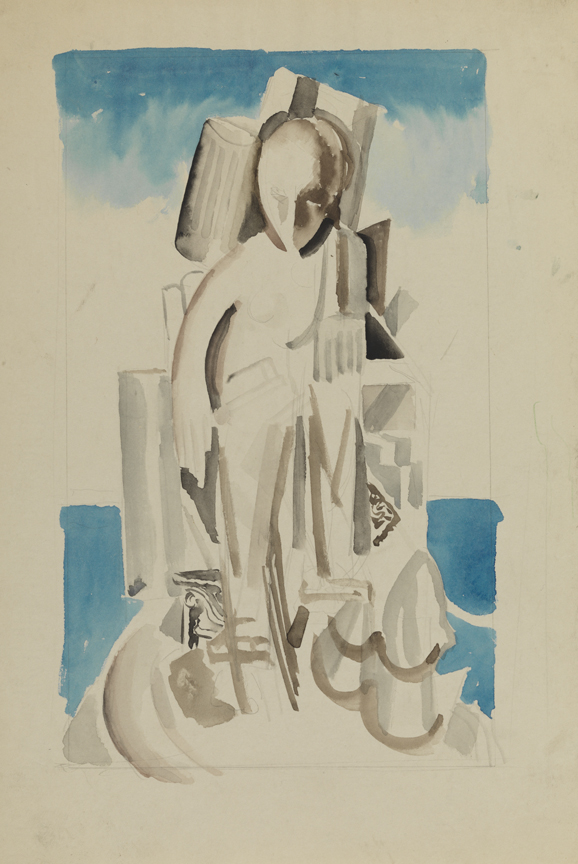 [Abstract figure in landscape]