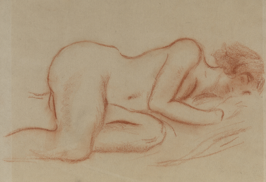 [Reclining female nude on her left side]