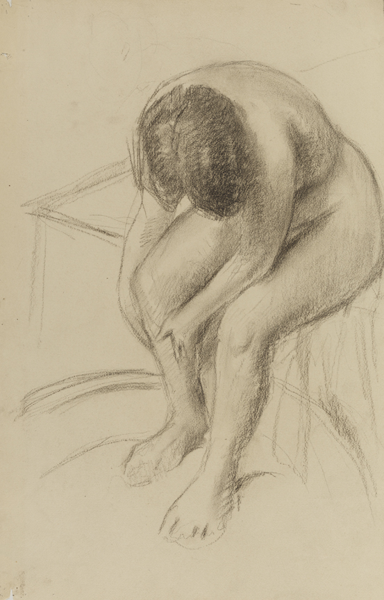 [Seated nude holding her right leg]