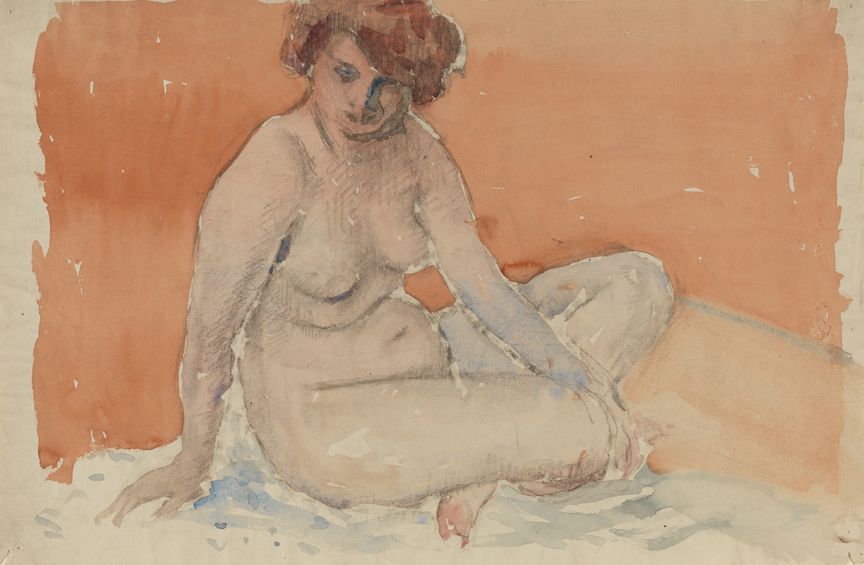 [Female nude seated cross-legged]