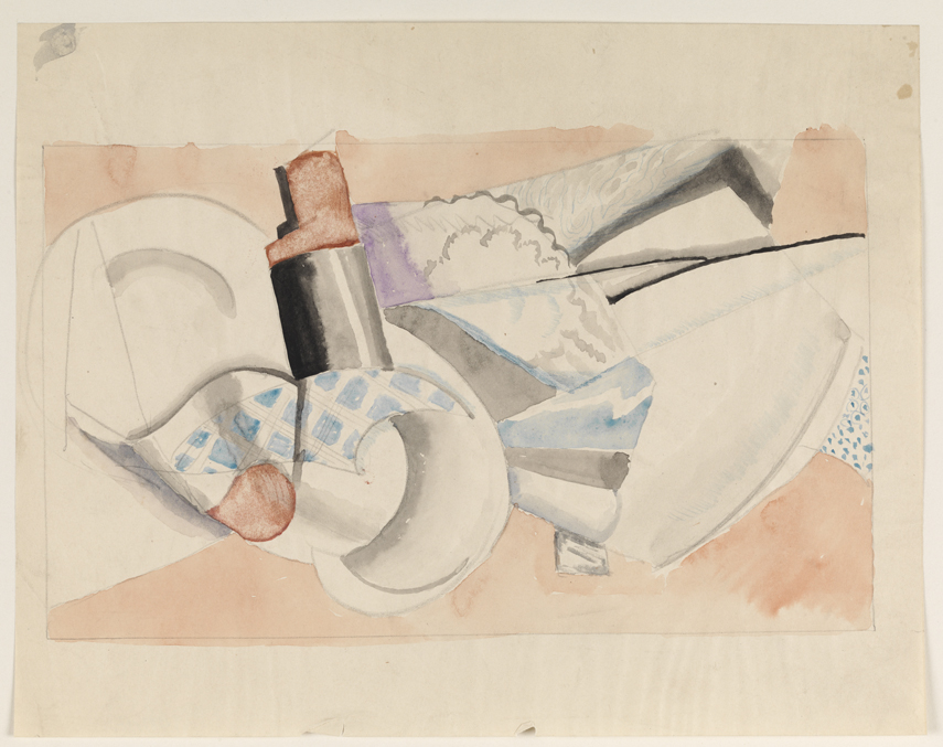 [Abstract composition on peach ground]