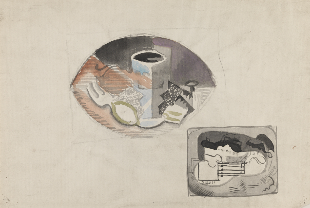 [Two still lifes and man's head]