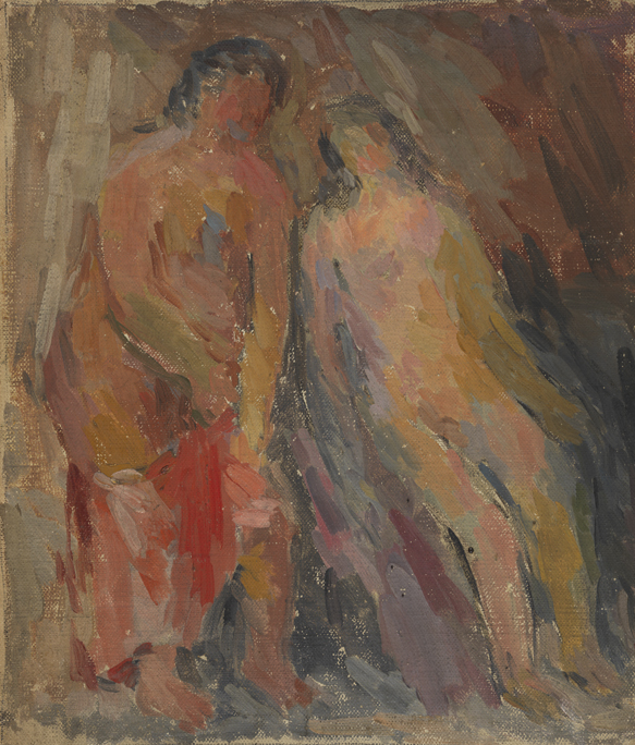 Two Female Nudes, One with Red Cloth