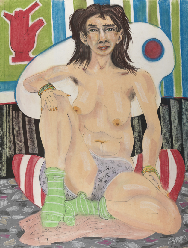 [Semi-nude woman with green socks]