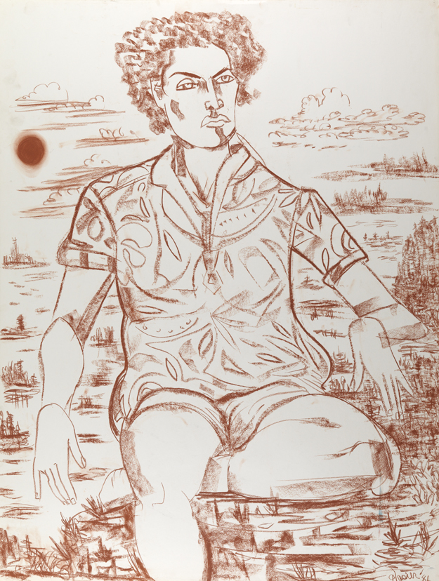 [Figure in landscape, both hands down]