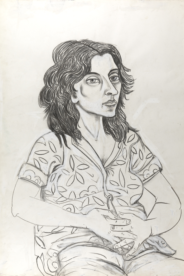 [Woman with both hands on belly]