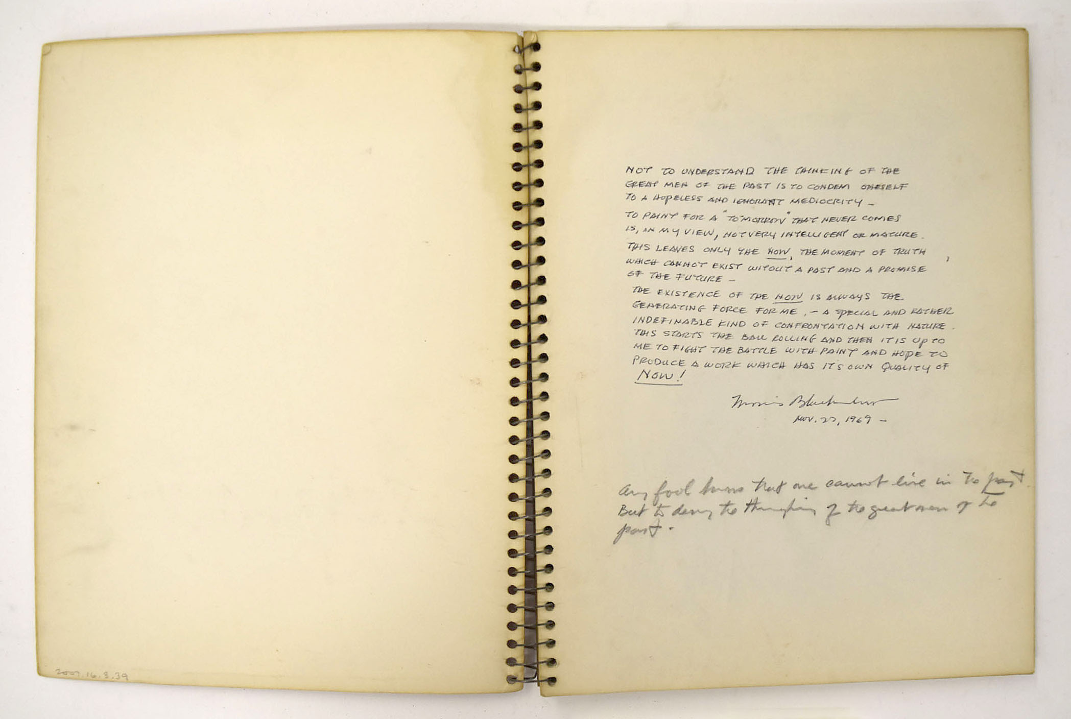 (Sketchbook - red spiral notebook marked "MB" on cover)