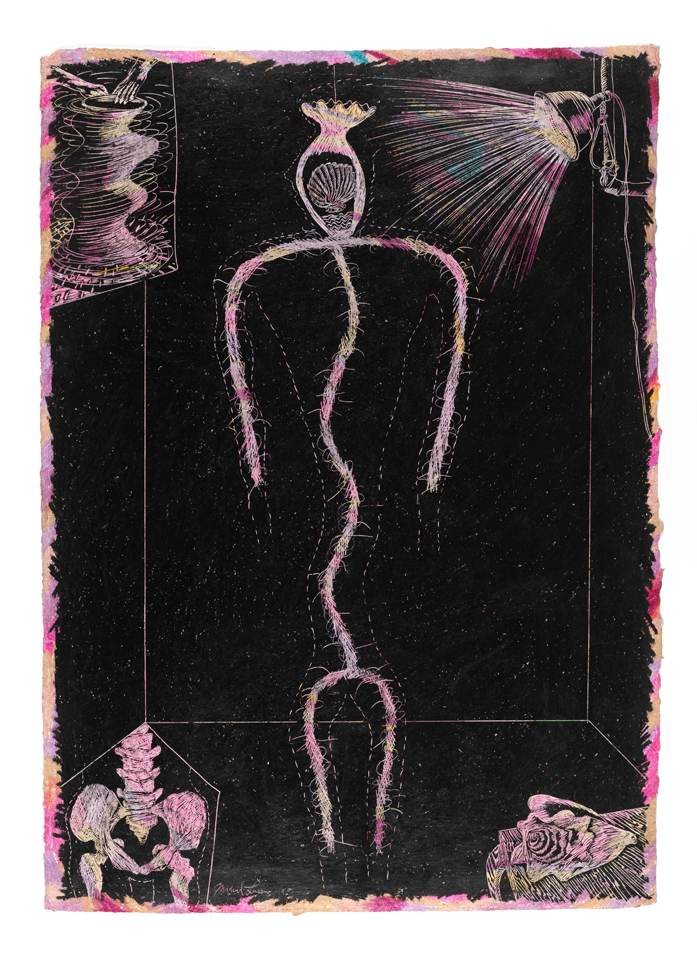 [Pink figure with spotlight]