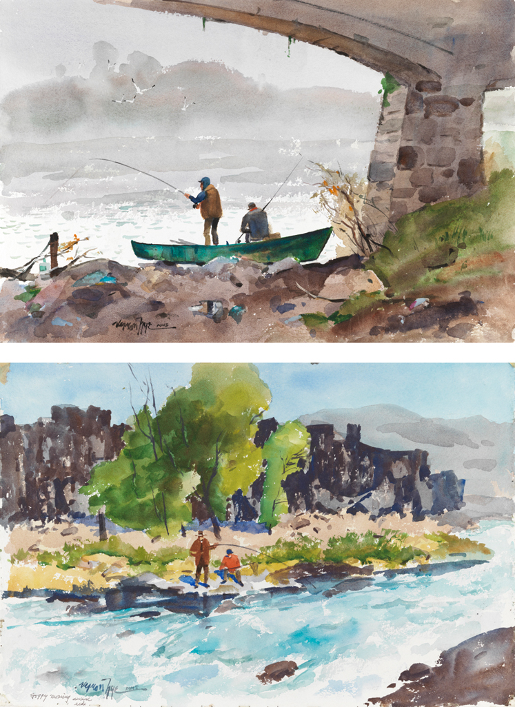 Untitled [Fishermen under bridge] , recto; Foggy Morning, verso