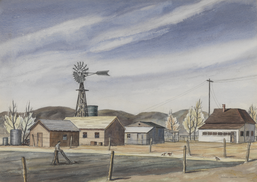 Untitled [Farmyard with windmill]