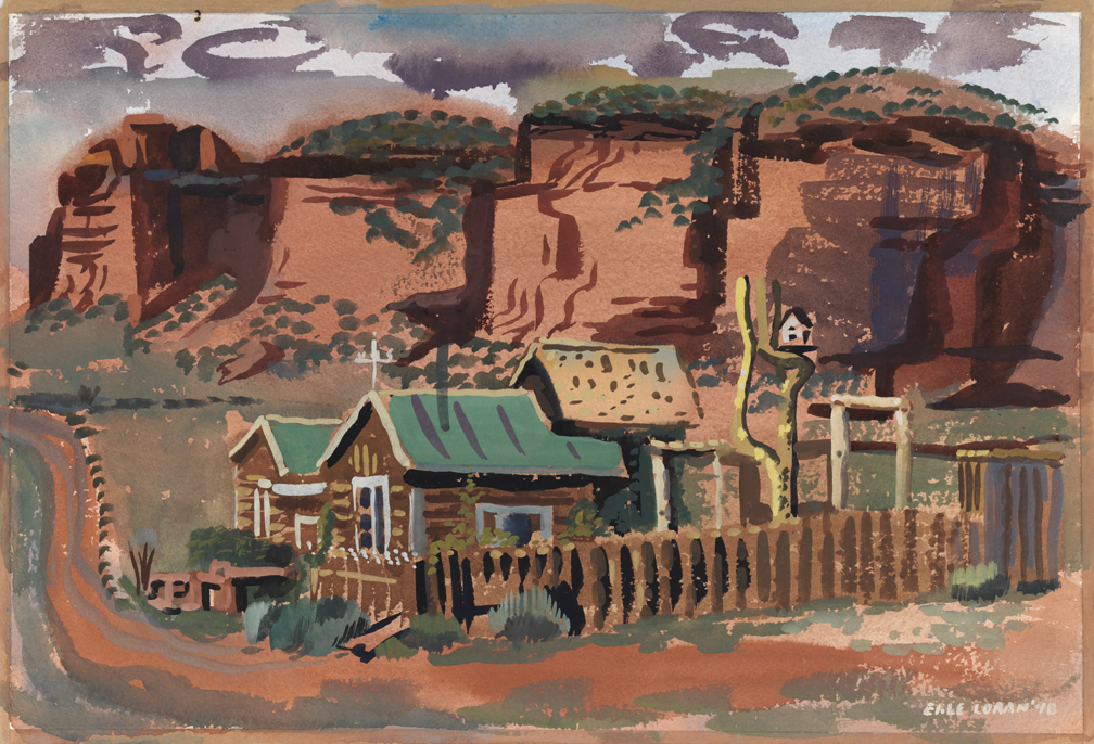 Untitled [Shack in front of red rocks]