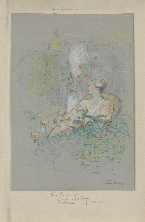 [Seated woman in a garden]