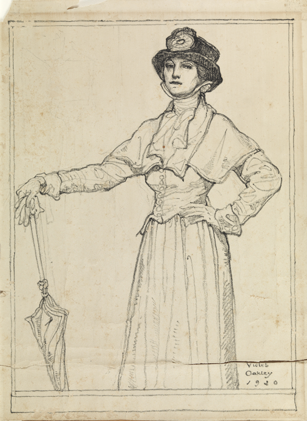 [Woman in a hat with umbrella]