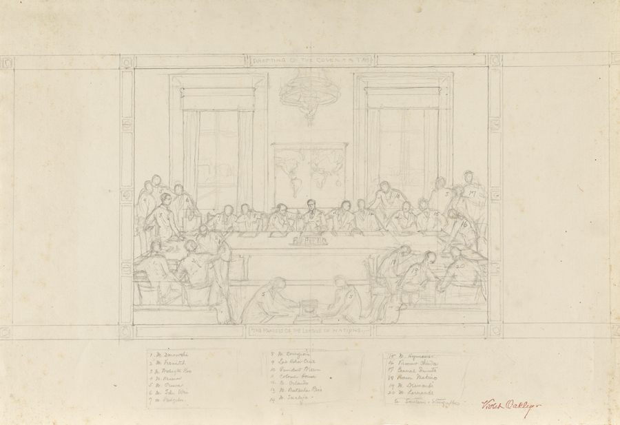 Drafting the Covenant - The Founders of the League of Nations (20 figures identified at the bottom)