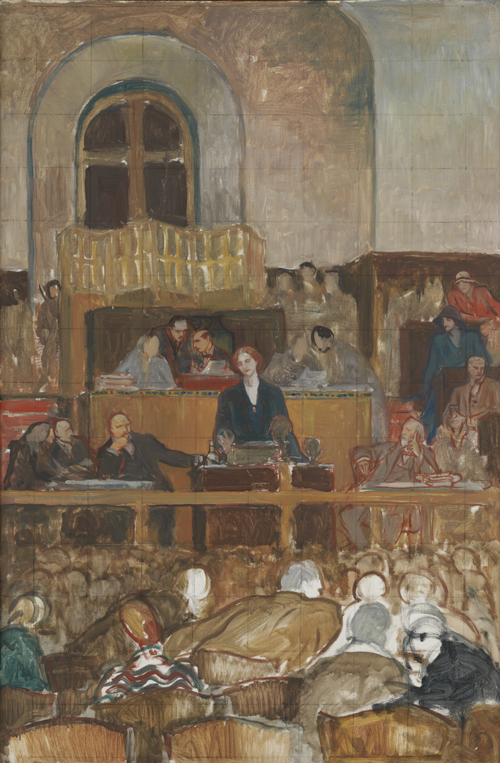 Study for the League of Nations mural (Mademoiselle Agresti translating Sir Eric Drummond, Sec. Gen.)