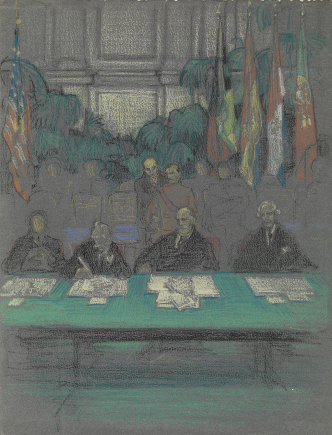 Study for the League of Nations mural (four men at conference table)