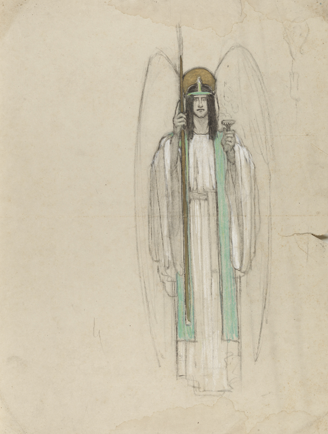 Study of angel with censer, facing ahead, All Angels Church
