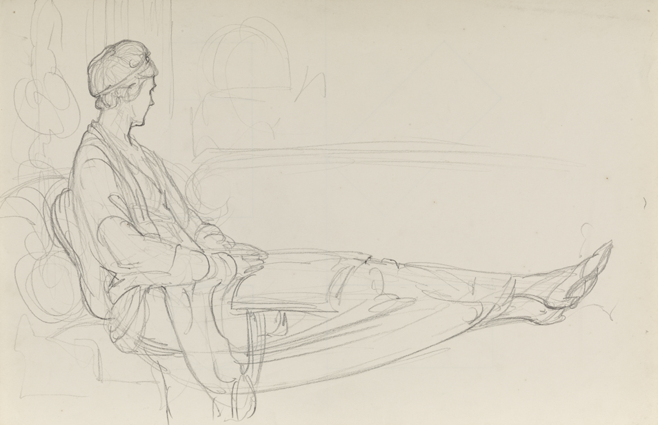 Christian Science Monitor, study of reclining woman looking out window