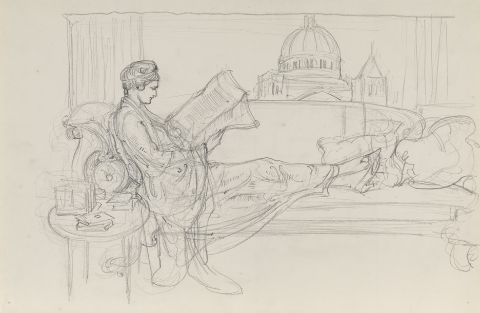 Christian Science Monitor, study of woman reclining, reading by window