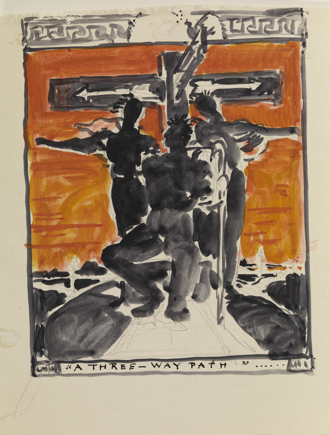 Christian Science Monitor, study of illuistration for "World at the Crossroads," by Henry A. Wallace