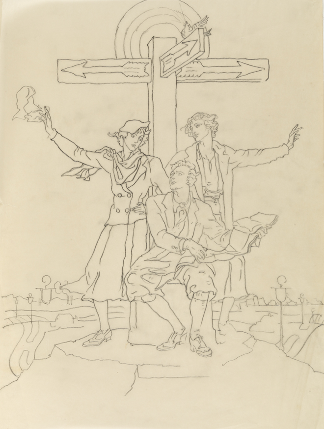 Christian Science Monitor, study for illustration of  "World at the Crossroads," by Henry A. Wallace