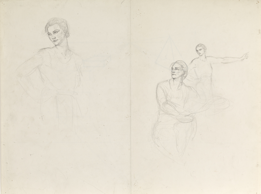 Christian Science Monitor, study for cover illustration, 3 figures in different poses