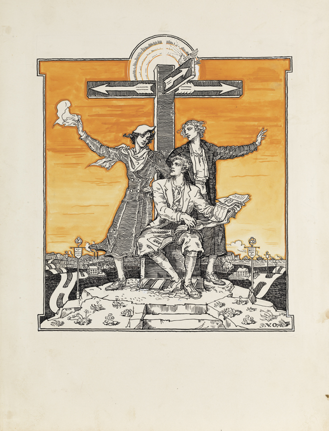 Christian Science Monitor, study for "World at the Crossroads," cover (entire)