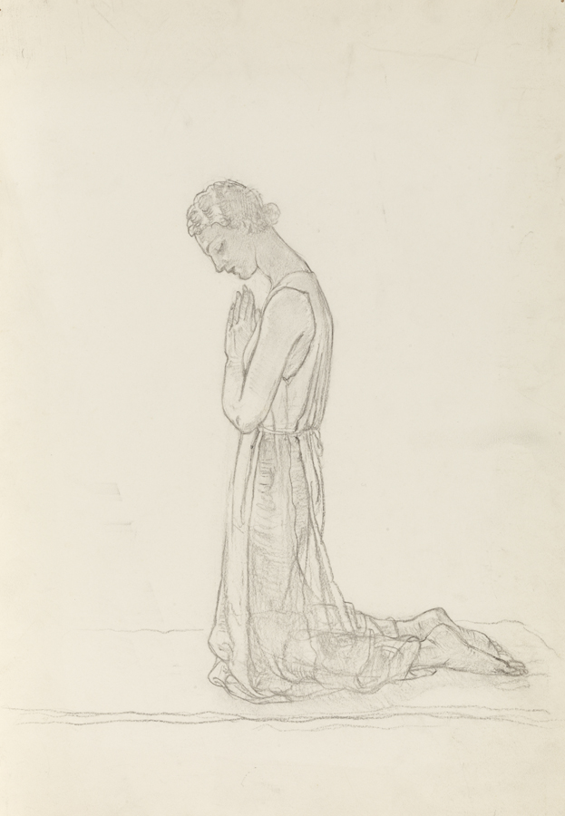 Christian Science Monitor, study of kneeling woman in illustration "Is War?"