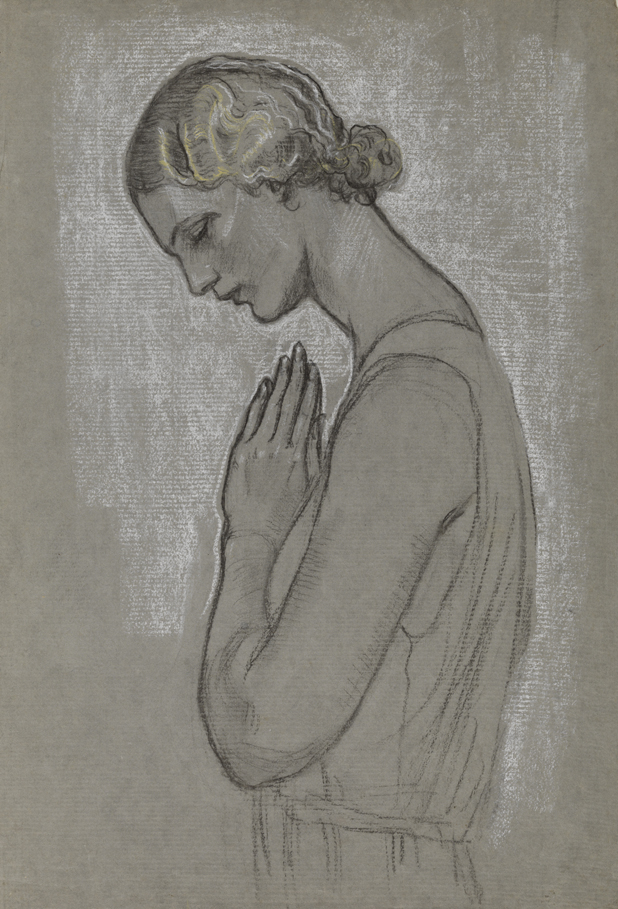 Christian Science Monitor, study of head and shoulders of kneeling woman