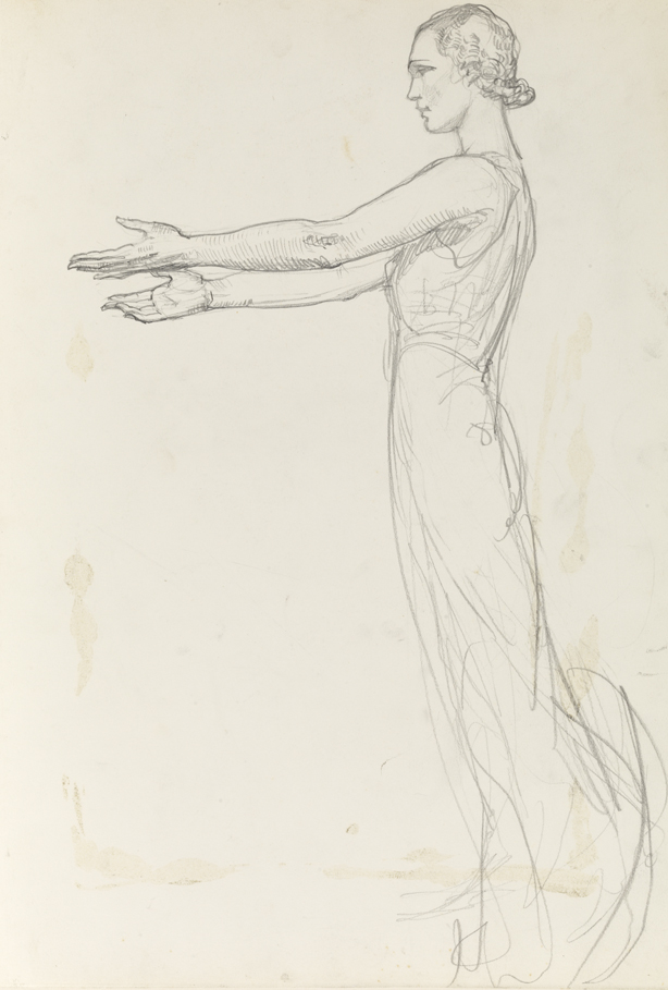 Christian Science Monitor, study of figure (floating) in right corner of illustration