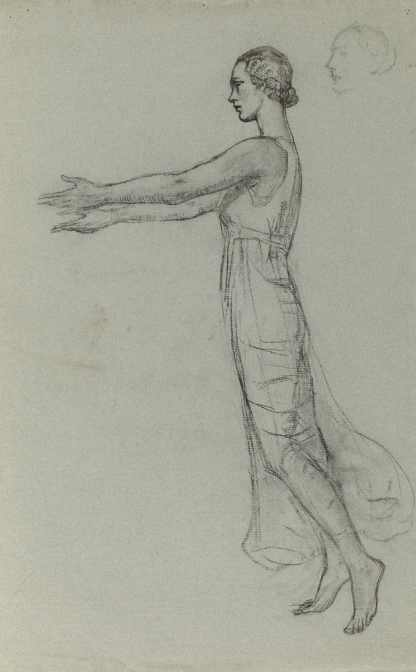 Christian Science Monitor, study for woman floating in upper right corner of illustration