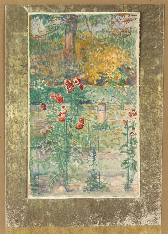 [Sundial and roses in garden outside of Cogslea]