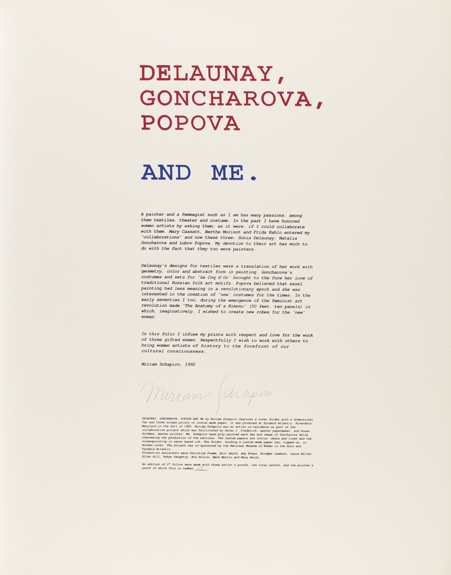 Delaunay, Goncharova, Popova and Me (collophone)