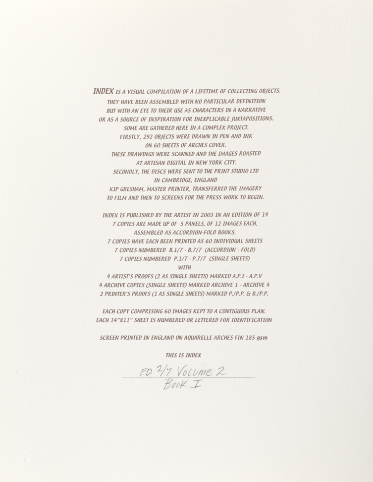 Colophon, Volume I, Book I, Personae, from Index: The Objects of My Obsession