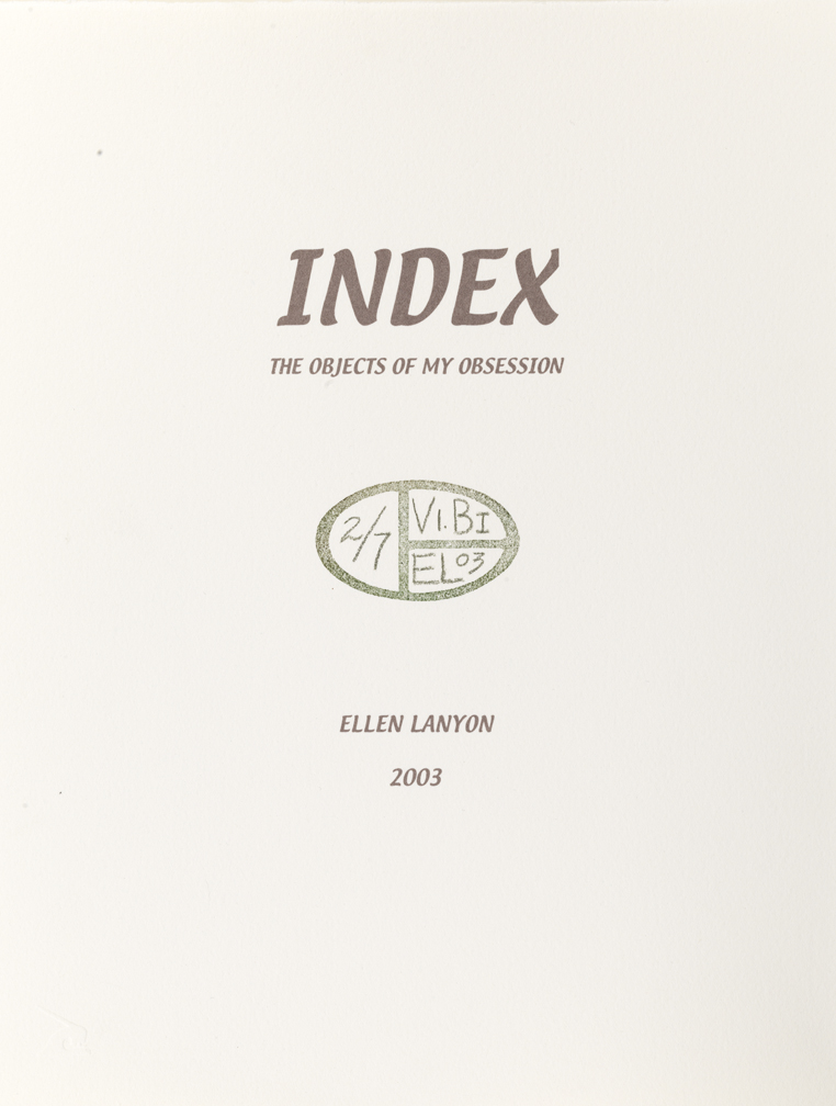 Title Page for Volume I, Book I, Personae, from Index: The Objects of My Obsession