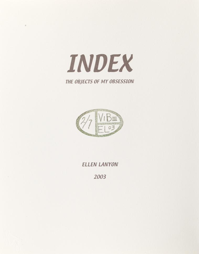 Title Page for Volume I, Book III, O.J. Darr, from Index: The Objects of My Obsession