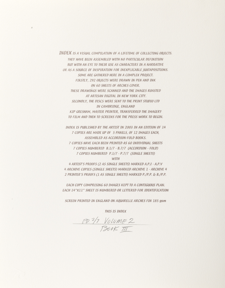 Colophon, Volume I, Book III, O.J. Darr, from Index: The Objects of My Obsession