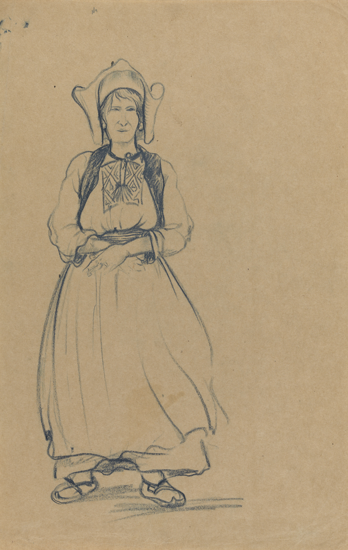 Drawing study for central figure in "Loading the Ponies, Dalmatia"