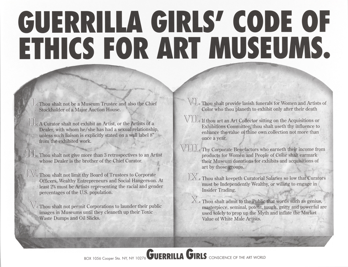 Guerrilla Girls' Code of Ethics for Art Museums