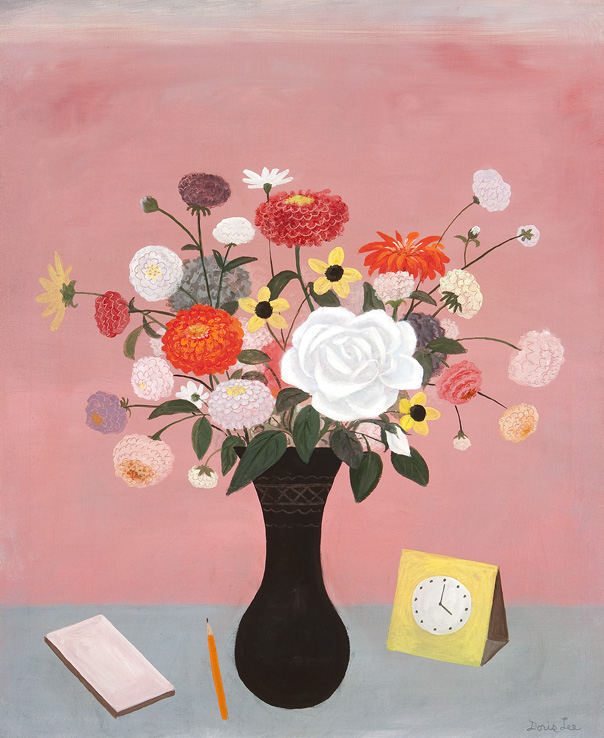 Floral Still Life with Clock